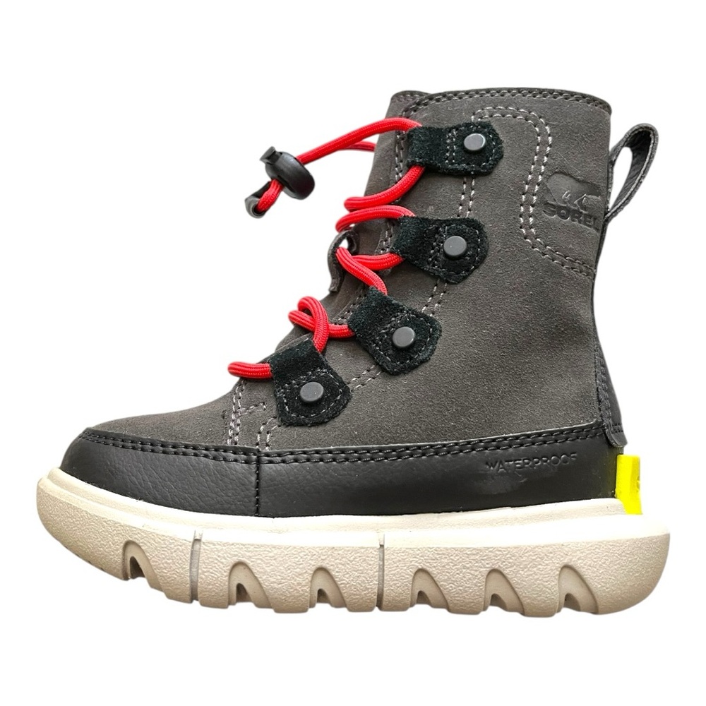 Sorel Kids Gray and Black Rain Boots with Red Laces